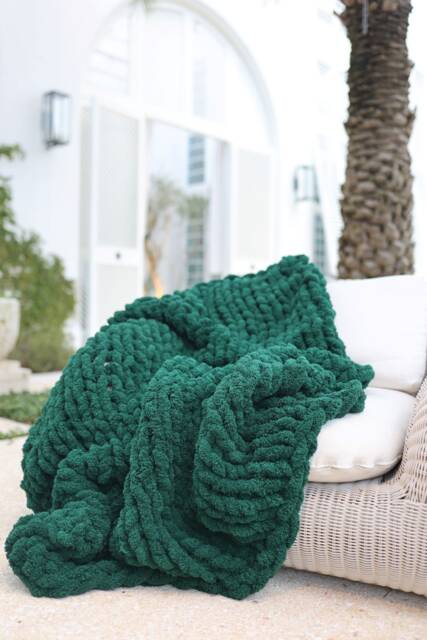 Chunky Knit Chenille Bedspread, Throw Blankets Made From Jumbo Yarn - image 1