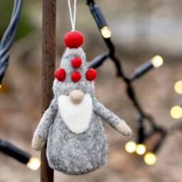 Felt Grey Gnome Ornament, Christmas Ornament Hanging, Fair Trade Ornaments - thumbnail 2