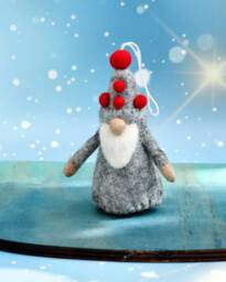 Felt Grey Gnome Ornament, Christmas Ornament Hanging, Fair Trade Ornaments