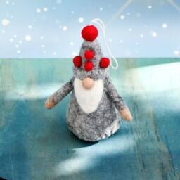 Felt Grey Gnome Ornament, Christmas Ornament Hanging, Fair Trade Ornaments - thumbnail 3
