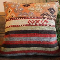40cm - 16Inch Boho Kilim Cushion Cover Handwoven - Softer Pale Orange Tones - thumbnail 2