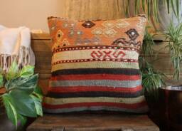40cm - 16Inch Boho Kilim Cushion Cover Handwoven - Softer Pale Orange Tones