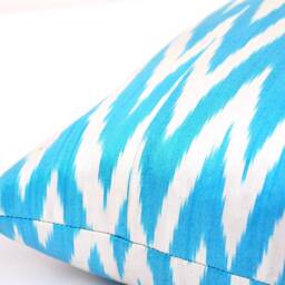 Blue Chevron Ikat Pillow Cover, Handloom Silk & Cotton, 20x20 - thumbnail 3