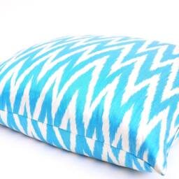 Blue Chevron Ikat Pillow Cover, Handloom Silk & Cotton, 20x20 - thumbnail 2