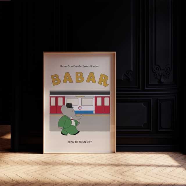 Babar The Elephant London Underground Print, Babar, Nursery Kids Bedroom, Girl, Boy, Playroom Wall Art, Unframed, A1/A2/A3/A4/A5 - image 1