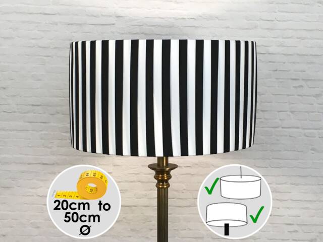 Black & White Pleated Drum Lampshade - Striped Ribbon Light Shade Table Standard Lamp - image 1