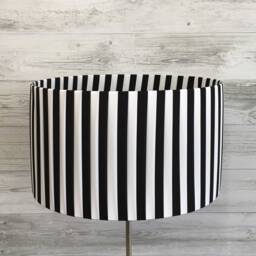 Black & White Pleated Drum Lampshade - Striped Ribbon Light Shade Table Standard Lamp - thumbnail 3