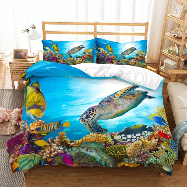 3D Sea Turtle Bedding Set, Coral Reef Duvet Cover - image 1
