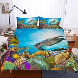 3D Sea Turtle Bedding Set, Coral Reef Duvet Cover - thumbnail 2