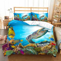 3D Sea Turtle Bedding Set, Coral Reef Duvet Cover