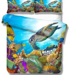 3D Sea Turtle Bedding Set, Coral Reef Duvet Cover - thumbnail 3