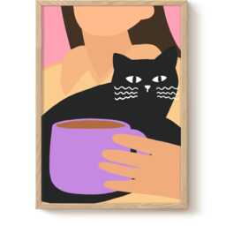 Purple Cat Art Print Colorful Feline Kitchen Wall Decor - thumbnail 3