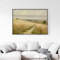 Golden Meadow Path Poster, Country Landscape Print, Paper Wall Art - thumbnail 2