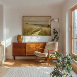 Golden Meadow Path Poster, Country Landscape Print, Paper Wall Art - thumbnail 4