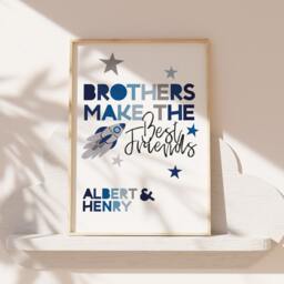 Brothers Make Best Friends Print, Bedroom Prints, Boys Decor, Brother Wall Art, Blue Navy, Siblings Twins Prints - thumbnail 2