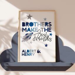 Brothers Make Best Friends Print, Bedroom Prints, Boys Decor, Brother Wall Art, Blue Navy, Siblings Twins Prints - thumbnail 1