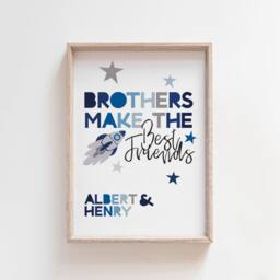 Brothers Make Best Friends Print, Bedroom Prints, Boys Decor, Brother Wall Art, Blue Navy, Siblings Twins Prints - thumbnail 3