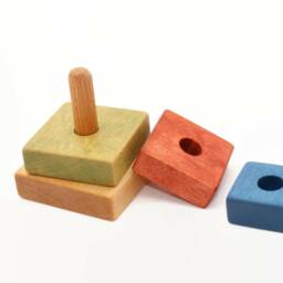 Wooden Pyramid - Square Stacking Toy Colourful Learning Stacking Stacker Motor Skills Birthday Gift - thumbnail 2