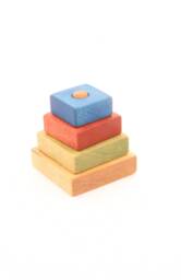 Wooden Pyramid - Square Stacking Toy Colourful Learning Stacking Stacker Motor Skills Birthday Gift