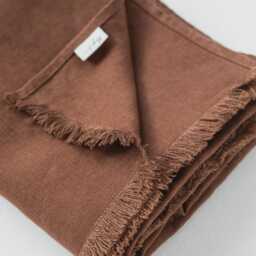 Heavyweight Stonewashed Linen Throw Blanket in Brown, Green, Oatmeal - Earth Tone Fringed Layer Boho Home Decor Accent For Sofa, Bed - thumbnail 3