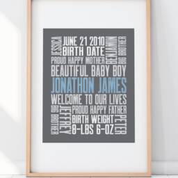Third Baby Birth Announcement Print Custom Letterpress Style - 8x10 - thumbnail 2