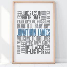Third Baby Birth Announcement Print Custom Letterpress Style - 8x10 - thumbnail 3
