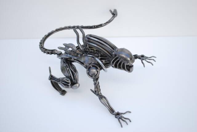 Alien Scrap Metal Sculpture, Handmade Recycled Art, One-Of-A-Kind Iron Anniversary Gift For Him - image 1