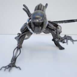 Alien Scrap Metal Sculpture, Handmade Recycled Art, One-Of-A-Kind Iron Anniversary Gift For Him - thumbnail 4