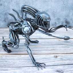 Alien Scrap Metal Sculpture, Handmade Recycled Art, One-Of-A-Kind Iron Anniversary Gift For Him - thumbnail 3