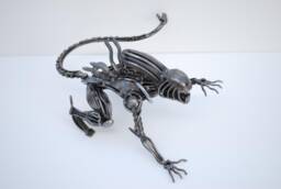 Alien Scrap Metal Sculpture, Handmade Recycled Art, One-Of-A-Kind Iron Anniversary Gift For Him - thumbnail 1