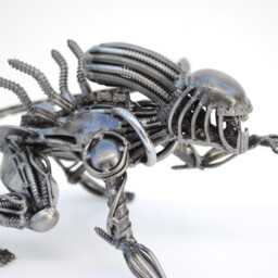 Alien Scrap Metal Sculpture, Handmade Recycled Art, One-Of-A-Kind Iron Anniversary Gift For Him - thumbnail 2