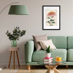 Framed Mounted Japanese Ukiyo-E Wall Art Print Poster Woodblock Keika Hasegawa Chrysanthemums Flowers Landscape Nature Beautiful Calligraphy - thumbnail 1