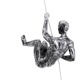 Large Antique-Silver Colour Climbing Abseiling Man Left Arm Up Hanging On Wire Ornament Figure Climber Wall Statue Rock - thumbnail 2