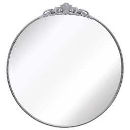 Silver Ornate Crested Overmantle Round Mirror - Elegance Defined 100cm - thumbnail 2