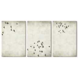 Canvas Art Set Of 3 - A Minimalist Painting Flying Birds, Beige Wall Art, Animals Decor - thumbnail 3
