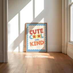 Cute Cool & Kind, Nursery Quote, Boys Print, Blue Decor, Toddler Wall Playroom Art, Red Scallop - thumbnail 1