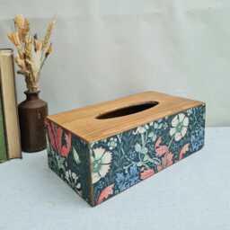 William Morris Tissue Box Cover, Compton Blue & Pink Floral Design, Country Farmhouse Decor - thumbnail 2