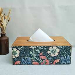 William Morris Tissue Box Cover, Compton Blue & Pink Floral Design, Country Farmhouse Decor