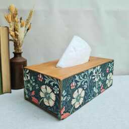 William Morris Tissue Box Cover, Compton Blue & Pink Floral Design, Country Farmhouse Decor - thumbnail 3