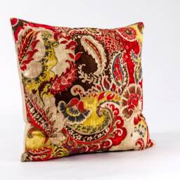 Red & Gold Floral Pillow Cover, Richloom Cotton Duck, Beige Linen Back - thumbnail 2