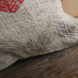 40cm - 16Inch Vintage Kilim Cushion Cover Handwoven - Grey Cotton With Wool Brocaded Lines - thumbnail 3
