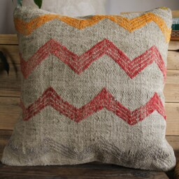 40cm - 16Inch Vintage Kilim Cushion Cover Handwoven - Grey Cotton With Wool Brocaded Lines - thumbnail 2