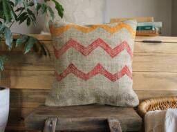 40cm - 16Inch Vintage Kilim Cushion Cover Handwoven - Grey Cotton With Wool Brocaded Lines