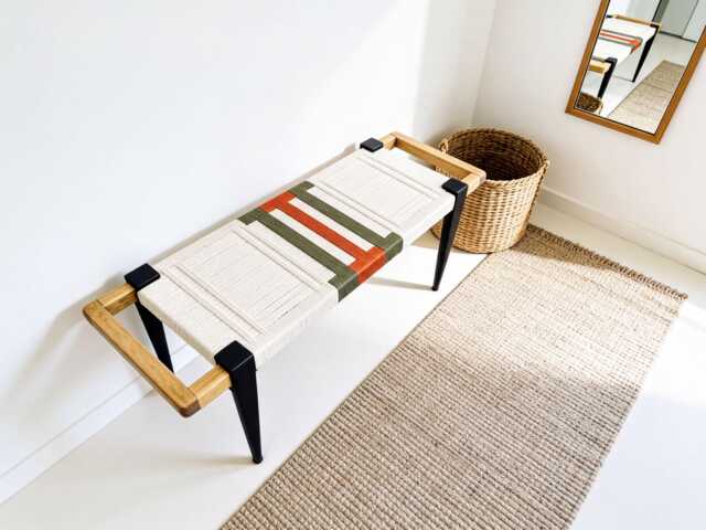 Hand-Woven Entryway Bench Mcm Style End Of Bed & Mudroom Seating - Custom-Made, Multiple Sizes - image 1