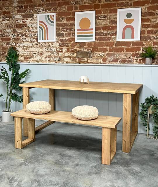 Verde // Scandinavian Dining Table & Bench With Pine Square Legs - image 1