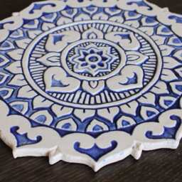 Hand-Painted Mandala Ceramic Tile Trio, Blue & White Wall Art - Set Of 3 - thumbnail 3