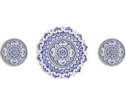 Hand-Painted Mandala Ceramic Tile Trio, Blue & White Wall Art - Set Of 3 - thumbnail 1