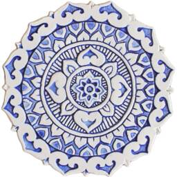 Hand-Painted Mandala Ceramic Tile Trio, Blue & White Wall Art - Set Of 3 - thumbnail 2