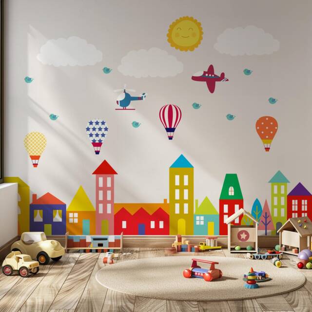 Kids Wall Decals City Scene, Stickers, Decal, Nursery Decals, Baby Decor, Gift, Shower, Mural - image 1
