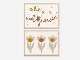 Set Of 2 Gingham & Wildflower Prints For Girls Bedroom, Nursery Or Playroom - Prints Only - thumbnail 1